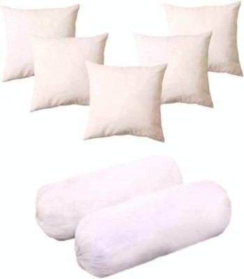 PAHADIYA 5 Cushion 2 Bolster Polyester Fibre Solid Bolster Pack of 7(White)