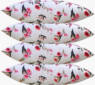 GKM Microfibre Floral Sleeping Pillow Pack of 4(White)