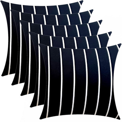 Swikon star Microfibre Stripes Cushion Pack of 5(Black)