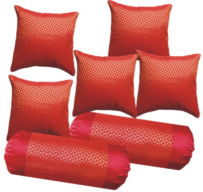 RACCOON Microfibre Bolster Pack of 7 Solid With Cover,Combo Set Of 5 Premium Cushions & 2(Red)