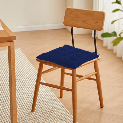 Daddy Cool Velvet Square Chair Pads 18 x 18 Polyester Fibre Solid Chair Pad Pack of 1(Dark Blue)