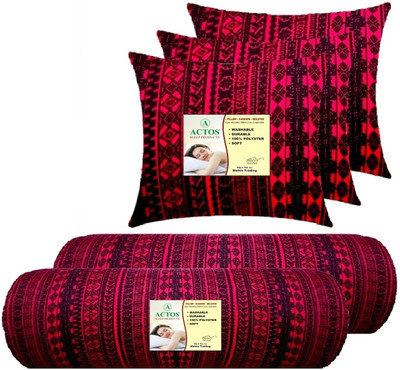 ACTOS 3 Cushion And 2 Microfibre Geometric Bolster Pack of 5(Maroon)