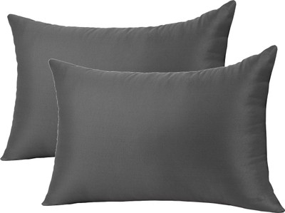 VLYSIUM Polyester Fibre Lumbar Pillow Pack of 2 Solid stripe 14*20 cushions for sofa or chair pillows set (50cm*35cm)(Grey)