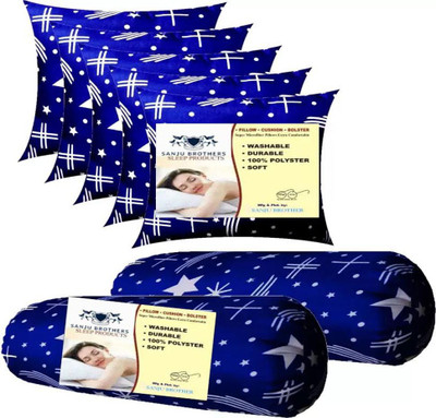 SANJU BROTHER 2 Bolester 5 Cushion Microfibre Solid Bolster Pack of 7(BLUE STAR)