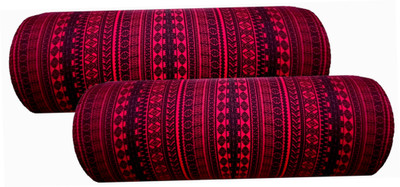 Swikon star Microfibre Sleeping Pillow Pack of 2 Abstract Round Bolster(Maroon, Black1)