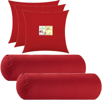 ACTOS Combo Set Of 3 Cushion And 2 Microfibre Solid Bolster Pack of 5(Maroon5)
