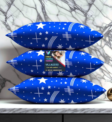 VILLAGERS Blue Print Polyester Fibre Abstract Sleeping Pillow Pack of 3(Blue)