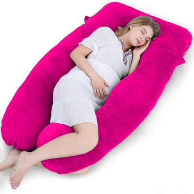 THUKRAN U Shape Polyester Fibre Solid Pregnancy Pillow Pack of 1(RANI PINK)