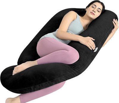 WINX Ultra soft j shaped pillow Polyester Fibre Solid Pregnancy Pillow Pack of 1(Black)
