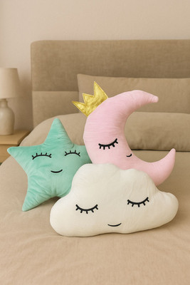 Doabealle Toys Soft Plush Decorative Cushion Set for Kids – Moon, Cloud & Star Shape Pillows Microfibre, Cotton, Polyester Fibre Nature Cushion Pack of 3(White)