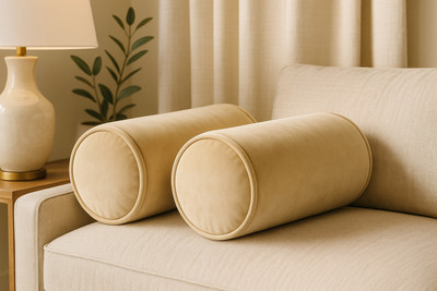 pillow tree Polyester Fibre Bolster Pack of 2 Solid(Off White)