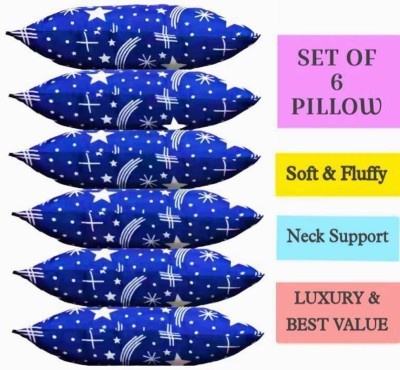 ERANC BLUE PRINT Polyester Fibre Abstract Sleeping Pillow Pack of 6(Blue)