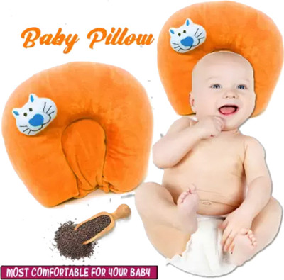 Ducudu Microfibre Baby Pillow Pack of 1 Animals BABY SEED PILLOW, Pillow for Newborn Baby-Round Head Shaping Pillow, 0-12 Months(Orange 1)