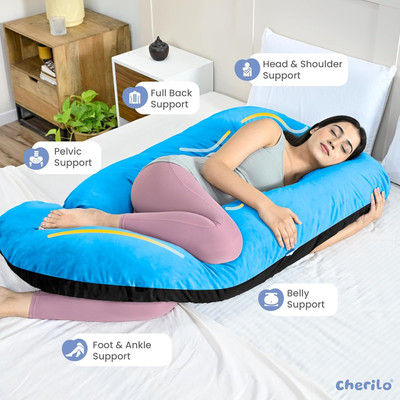 Mojo Ultra soft j shaped pillow Polyester Fibre Solid Pregnancy Pillow Pack of 1(Black & Royal Blue)
