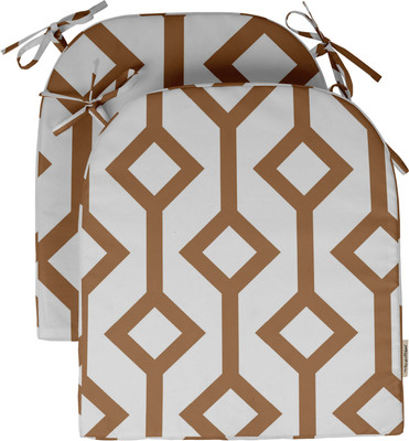 Vargottam Foam Geometric Chair Pad Pack of 2(White & Brown)