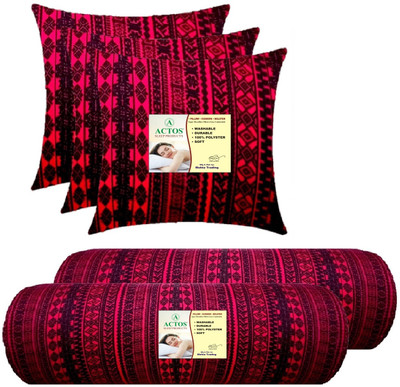 ACTOS 3 Cushion And 2 Microfibre Geometric Bolster Pack of 5(Maroon)