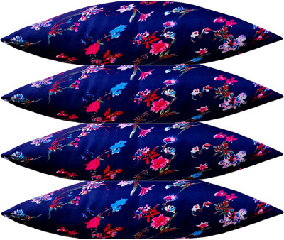 ACTOS Microfibre Floral Sleeping Pillow Pack of 4(Blue)