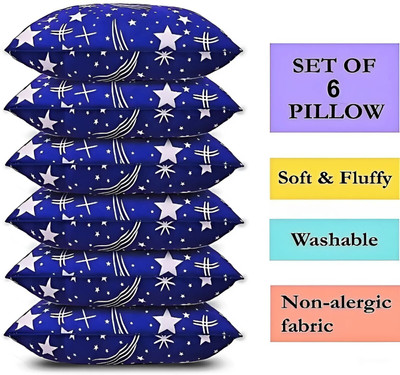 SOFT SNOOZE Soft Snooze Luxury Soft Pillow Microfibre, Polyester Fibre, Cotton, Memory Foam, Mustard Seeds Abstract Sleeping Pillow Pack of 6(Blue)