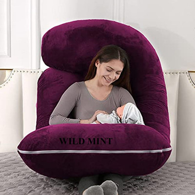 WILD MINT Ultra Soft J Shape Microfibre Solid Pregnancy Pillow Pack of 1(Wine)