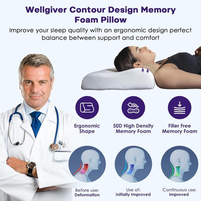 DZX-RE Cervical Contour Memory Stomache / Side Sleepers / Anti-Snoring Memory Foam Solid Orthopaedic Pillow Pack of 1(White)