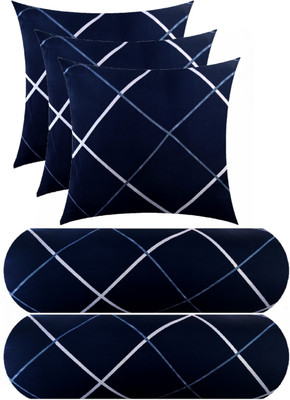 Changers Microfibre Bolster Pack of 5 Geometric 3 Cushion 2 bolster(Blue)