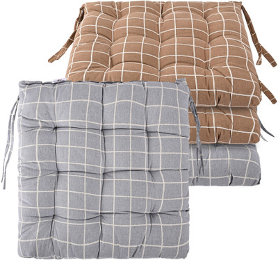 KUBER INDUSTRIES Microfibre Abstract Chair Pad Pack of 4(Brown, Grey)