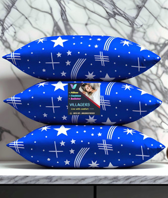 Tecsun Blue Print Polyester Fibre Abstract Sleeping Pillow Pack of 3(Blue)