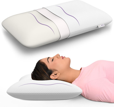 MY ARMOR Ergonomic Memory Foam Pillow for Neck Pain Relief & Back Support, Zipper Cover, Memory Foam Solid Orthopaedic Pillow Pack of 1(White Outer Cover)