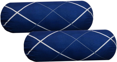 Swikon star Microfibre Bolster Pack of 2 Stripes Round Bolster(Blue, White)