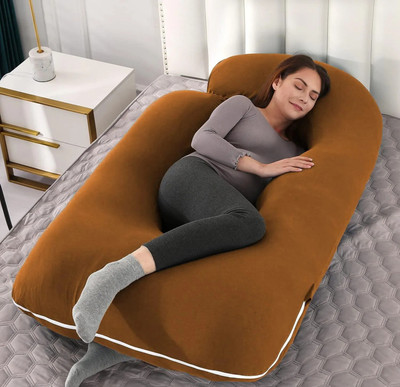 THUKRAN J Shape Polyester Fibre Solid Pregnancy Pillow Pack of 1(RUST)