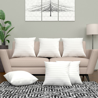 KUBER INDUSTRIES Microfibre Stripes Cushion Pack of 6(White)