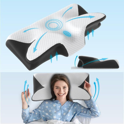araami Cervical Contour Ergonomic Orthopedic Neck Memory Foam butterfly Sleeping Pillow Memory Foam Solid Orthopaedic Pillow Pack of 1(White, Black)