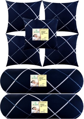 ACTOS 5 Cushion 2 bolster Microfibre Geometric Bolster Pack of 7(Dark Blue)