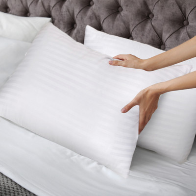 Sh Creation And Handlooms Microfibre Sleeping Pillow Pack of 1 Stripes Premium Quality Rectangle Shape Sleeping Pillow for Your Luxuries (Size16X24)(White Striped)