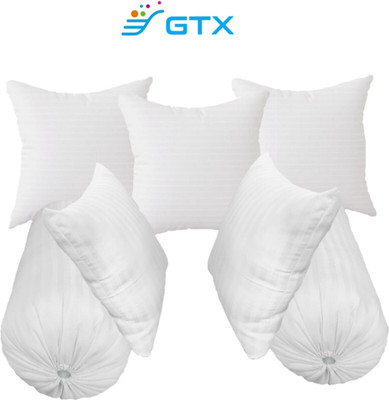 GTX Premium Diwan set of 5 cushions and 2 blaster Microfibre Stripes Bolster Pack of 7(White)