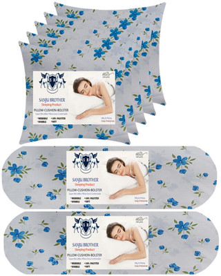 SANJU BROTHER 2 Bolester 5 Cushion Microfibre Floral Bolster Pack of 7(Blue)