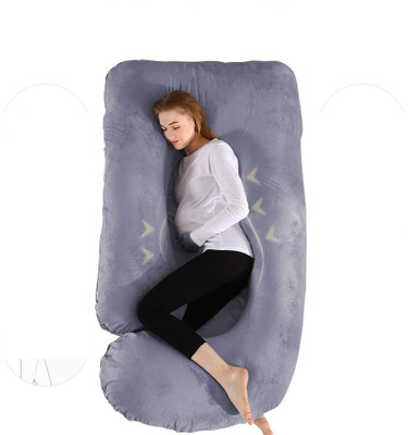 WONGVO J Shape Microfibre Solid Pregnancy Pillow Pack of 1(Grey)