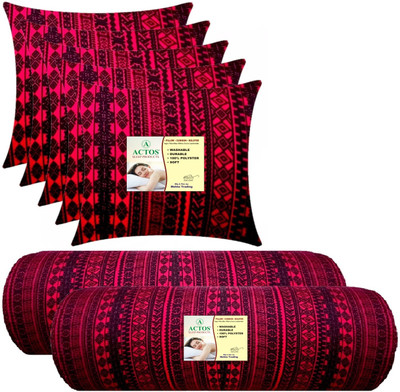ACTOS 5 Cushion And 2 Microfibre Geometric Bolster Pack of 7(Maroon, Black12)