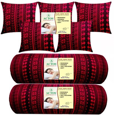 ACTOS 5 Cushion And 2 Microfibre Geometric Bolster Pack of 7(Maroon, Black)