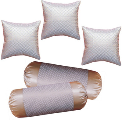RACCOON Microfibre Bolster Pack of 5 Solid With Cover, Combo Set Of 3 Premium Cushions & 2 Bolster(GOLD,WHITE)