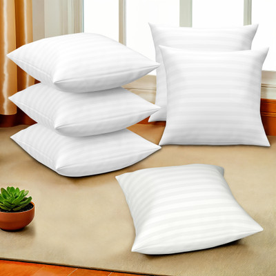 KUBER INDUSTRIES Microfibre Stripes Cushion Pack of 6(White)