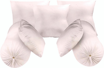 DONDA Microfibre Bolster Pack of 7 Solid 5 CUSHION 2 BOLSTER(White)