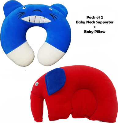 EVK Mustard Seeds, Cotton Baby Pillow Pack of 2 Toons & Characters, Smiley(Blue and Red Elephant)