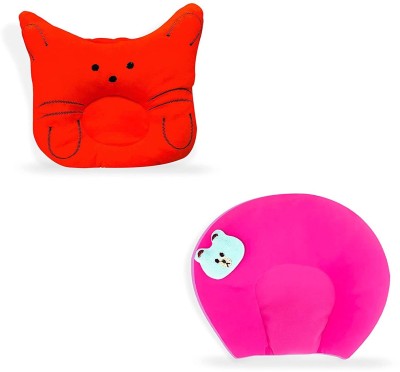 HouseOfCommon Cotton, Mustard Seeds Animals Baby Pillow Pack of 2(Orange & Pink)