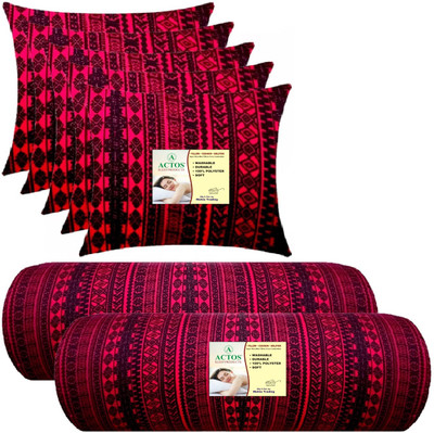 ACTOS 5 Cushion And 2 Microfibre Geometric Bolster Pack of 7(Maroon, Black28)