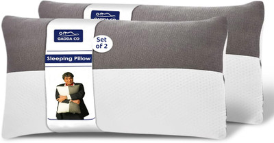 GADDA CO Fiber Pillow with Zip, Height Adjustable Sleeping Pillow, Polyester Fibre Solid Sleeping Pillow Pack of 2(White & Grey)