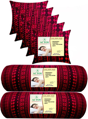 ACTOS 5 Cushion And 2 Microfibre Geometric Bolster Pack of 7(Maroon, Black)