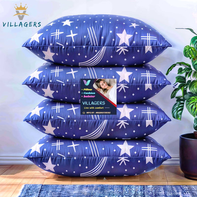 VILLAGERS Cotton Sleeping Pillow Pack of 4 Solid LUXURY(Blue)