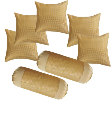 RACCOON Diwan Set Of 5 Cushion & 2 Bolster Microfibre Solid Bolster Pack of 7(White)