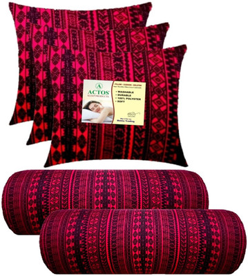 ACTOS 3 Cushion And 2 Microfibre Geometric Bolster Pack of 5(Maroon)